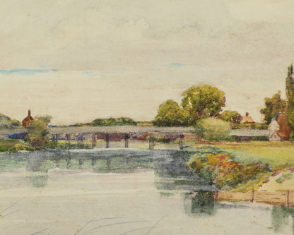 Sir Alfred East A.R.A. - Lake Study with Swans