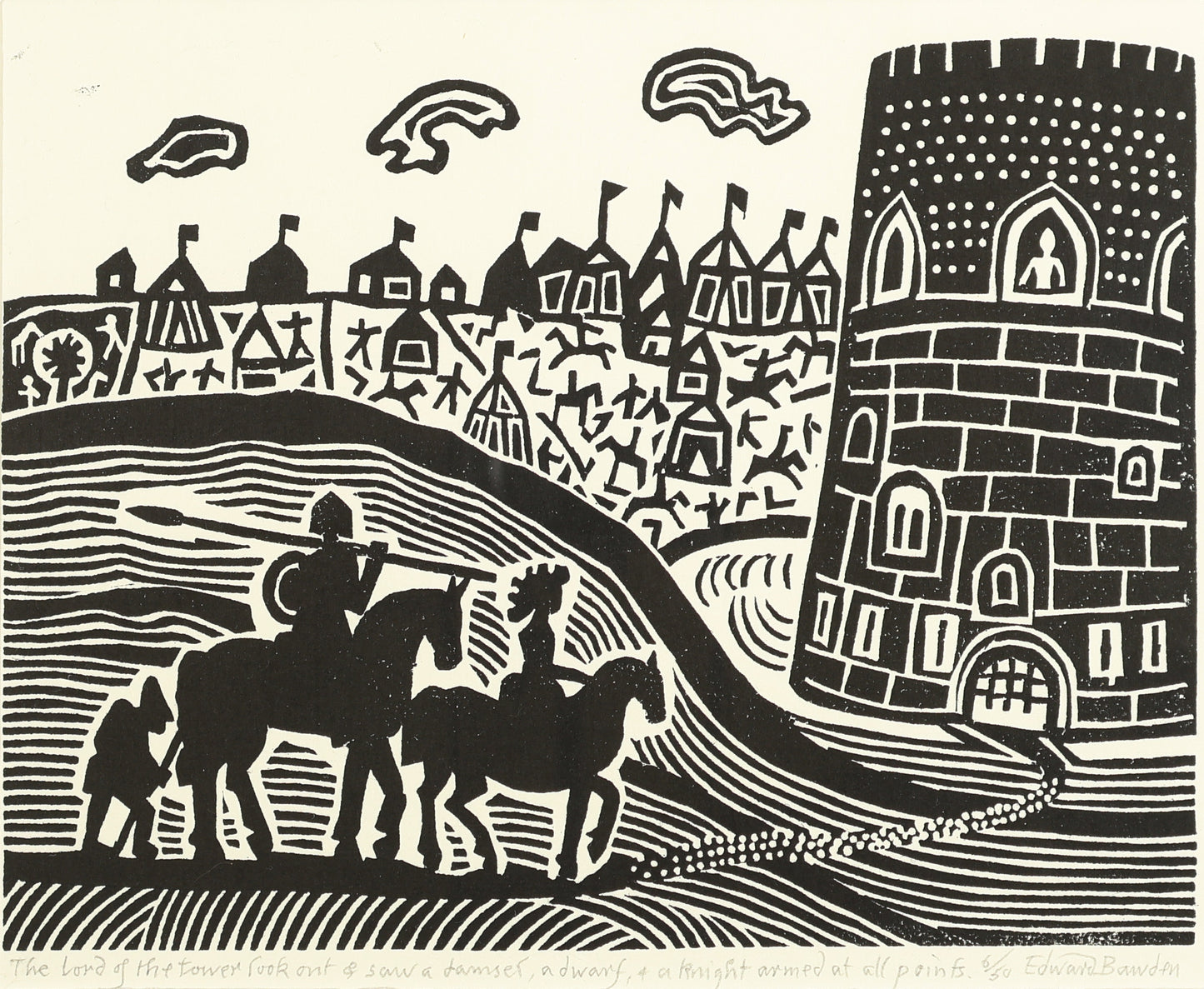Edward Bawden - The Lord of the tower looked out and saw a damsel, a dwarf and a knight armed at all points
