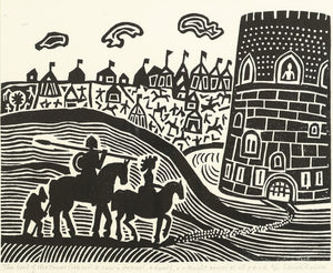 Edward Bawden - The Lord of the tower looked out and saw a damsel, a dwarf and a knight armed at all points