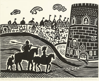 Edward Bawden - The Lord of the tower looked out and saw a damsel, a dwarf and a knight armed at all points