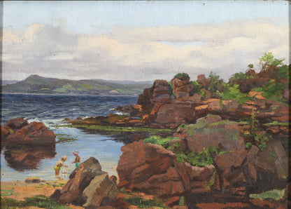 Scottish Coastal Cliff with Children Playing
