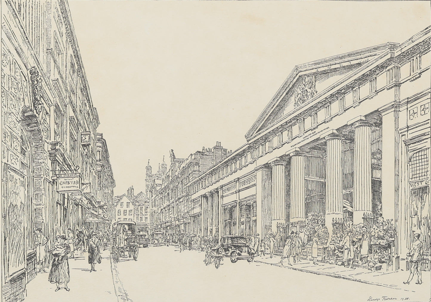 Hanslip Fletcher - Exeter, Queen Street Old Market (1948)