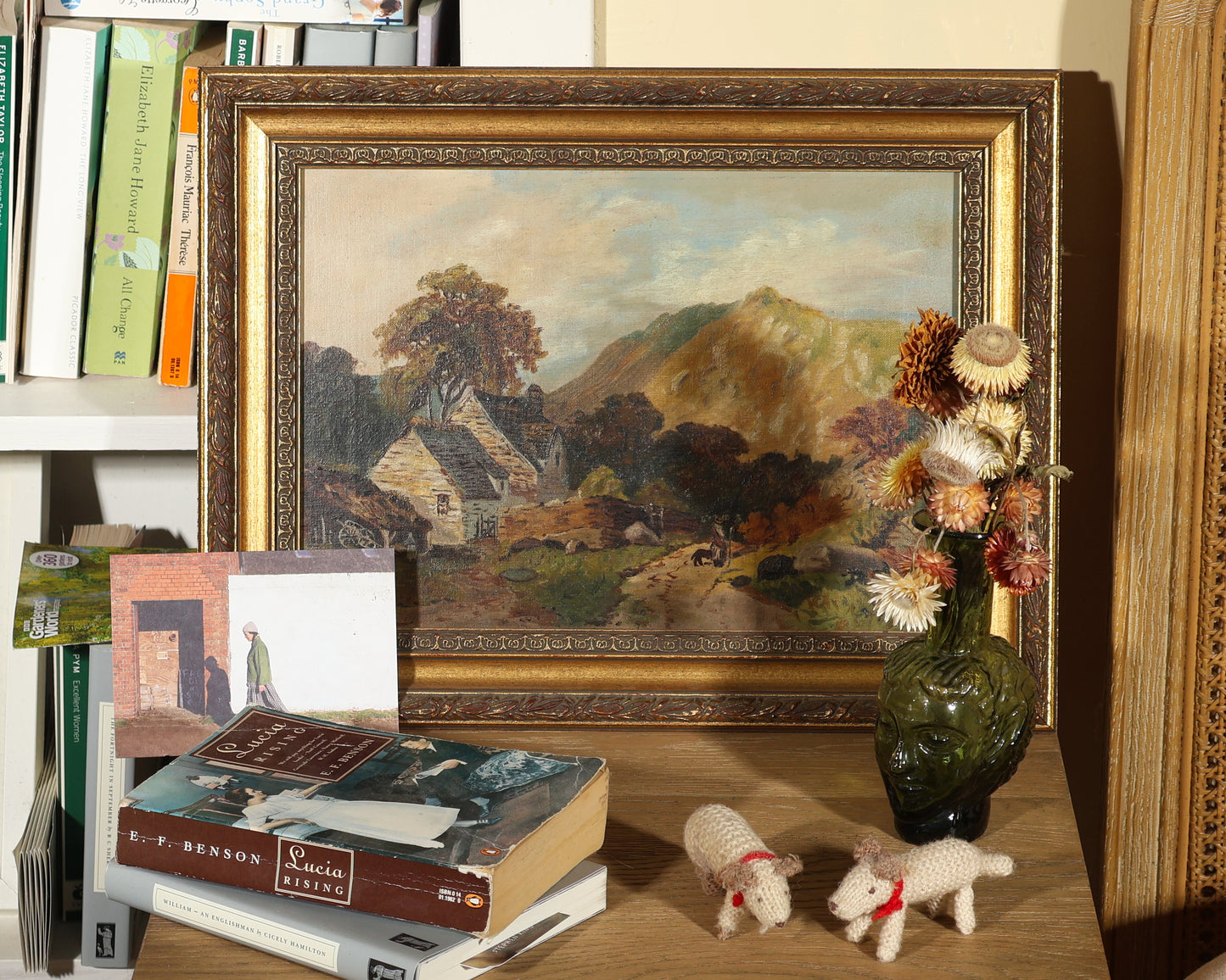 B Hampton - Cottage Landscape with Figure and Dog