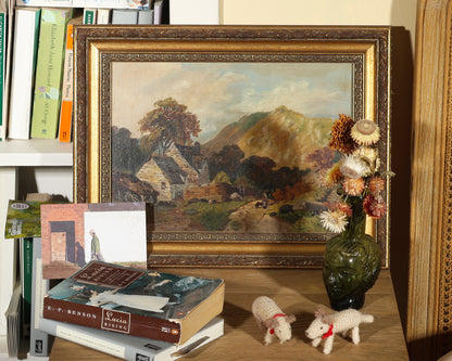 B Hampton - Cottage Landscape with Figure and Dog