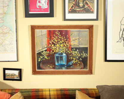 R. C. Keighley - Forsythia in a Blue Glass Decanter