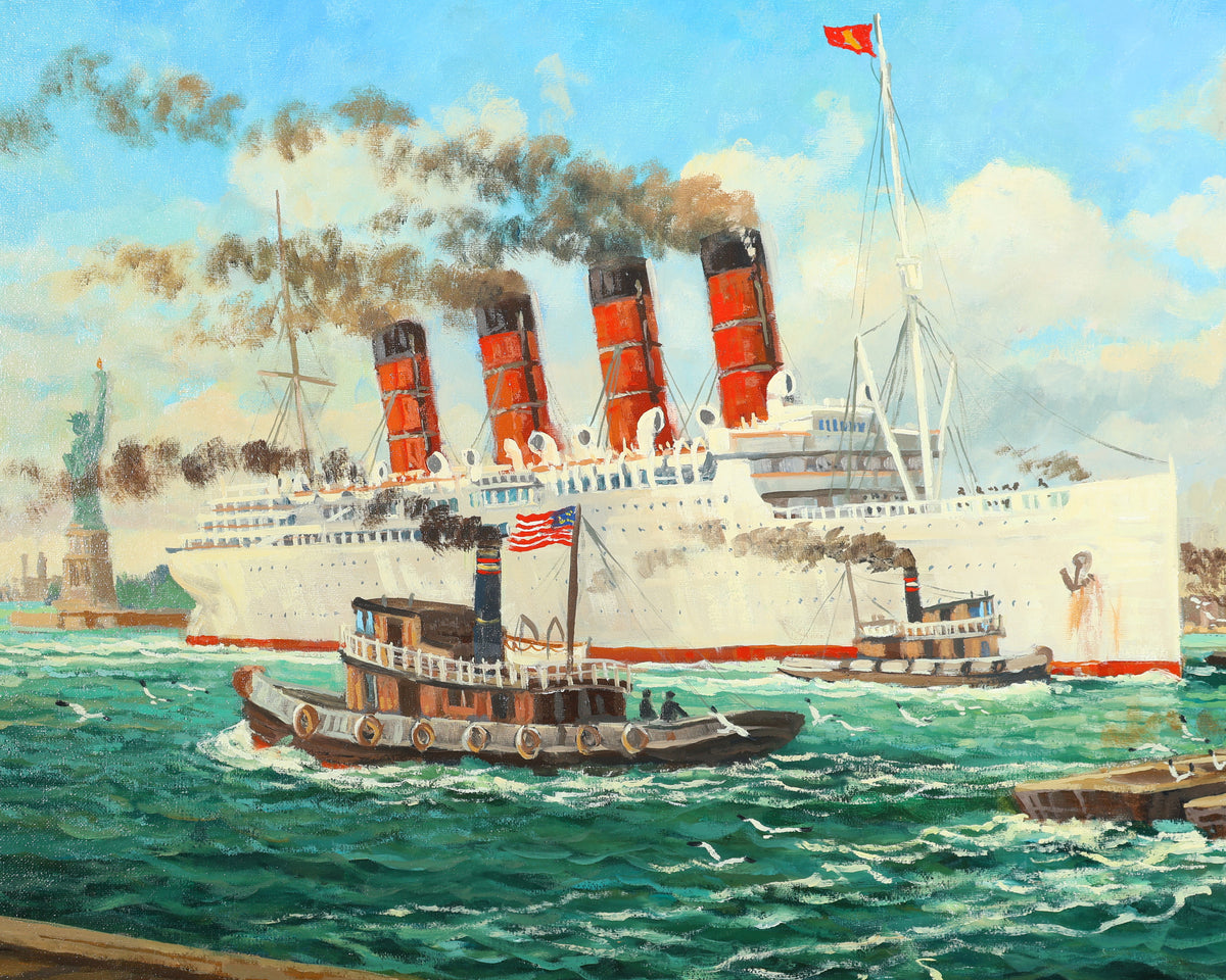 Richard Wood - RMS Mauretania, New York Harbour 1934