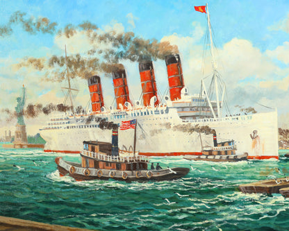 Richard Wood - RMS Mauretania, New York Harbour 1934