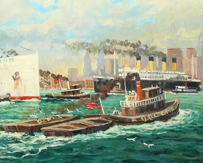 Richard Wood - RMS Mauretania, New York Harbour 1934