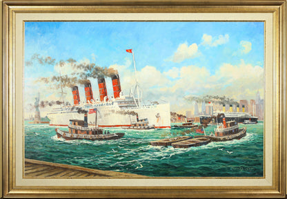 Richard Wood - RMS Mauretania, New York Harbour 1934