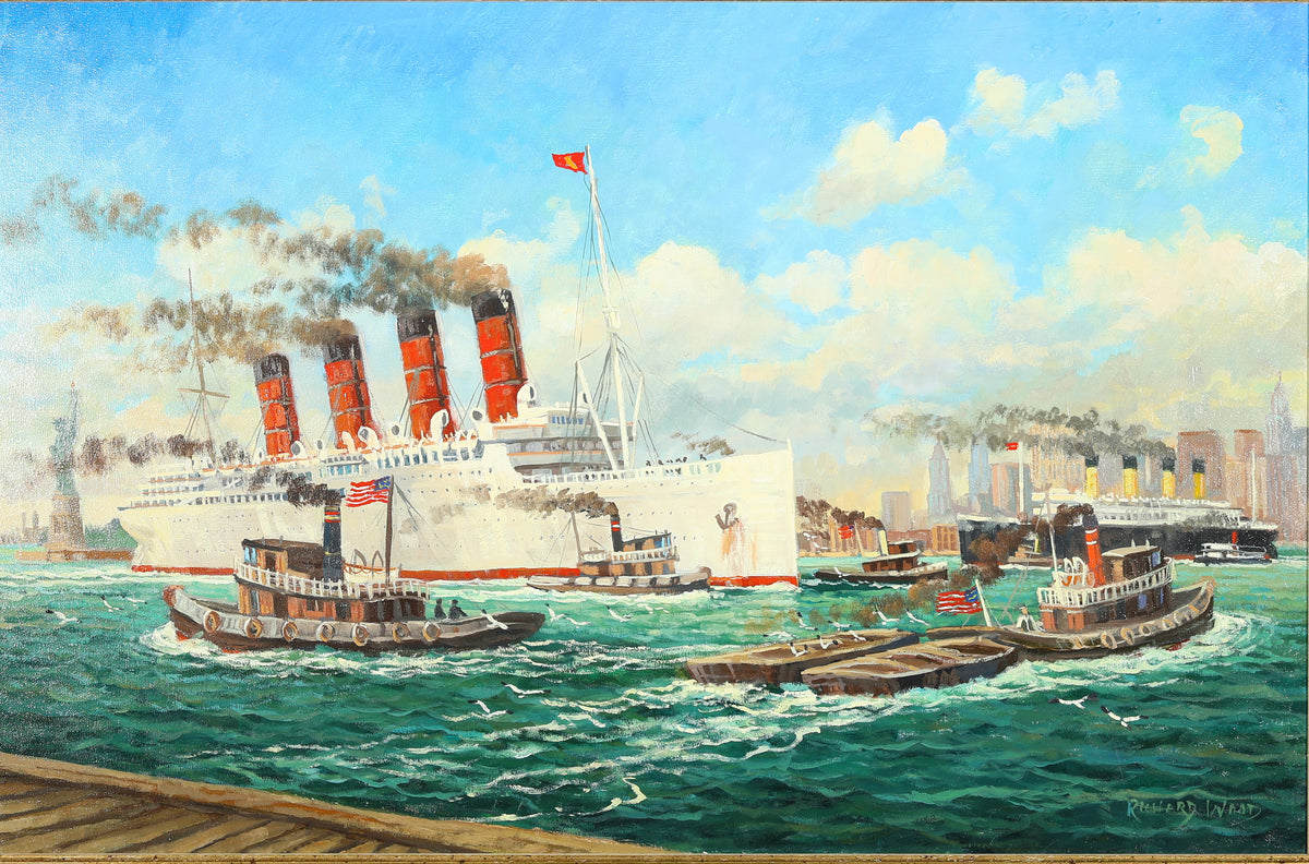 Richard Wood - RMS Mauretania, New York Harbour 1934