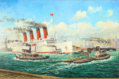 Richard Wood - RMS Mauretania, New York Harbour 1934